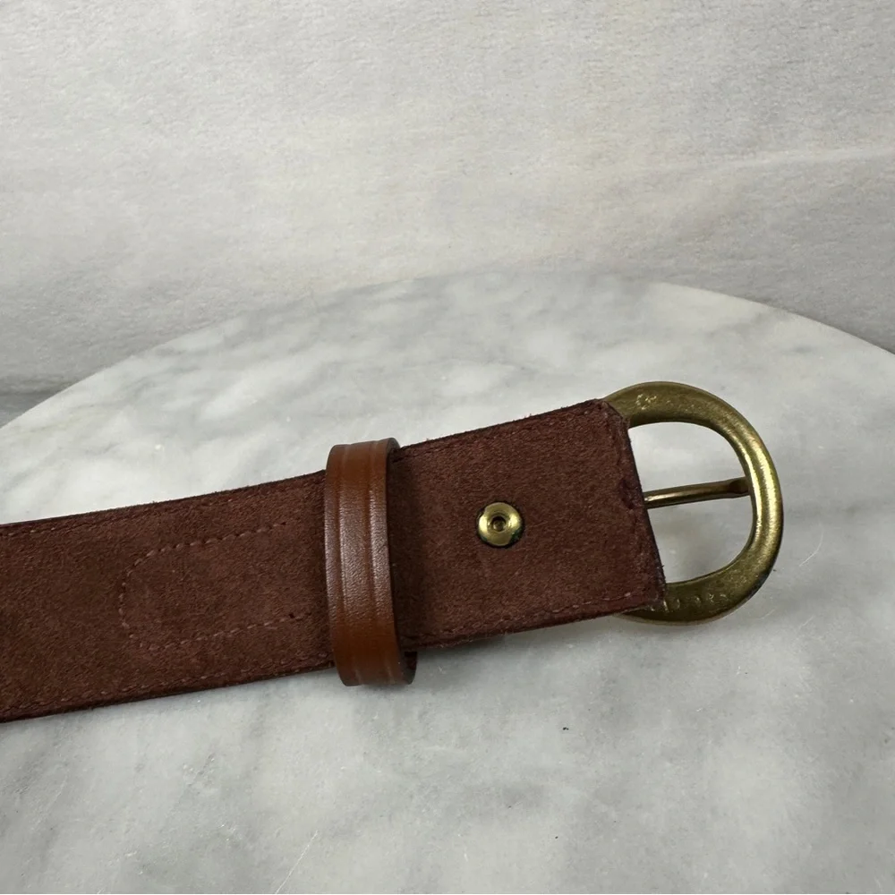 44 Brown dark Leather Belt gold buckle vintage brass ranger‎ western wide